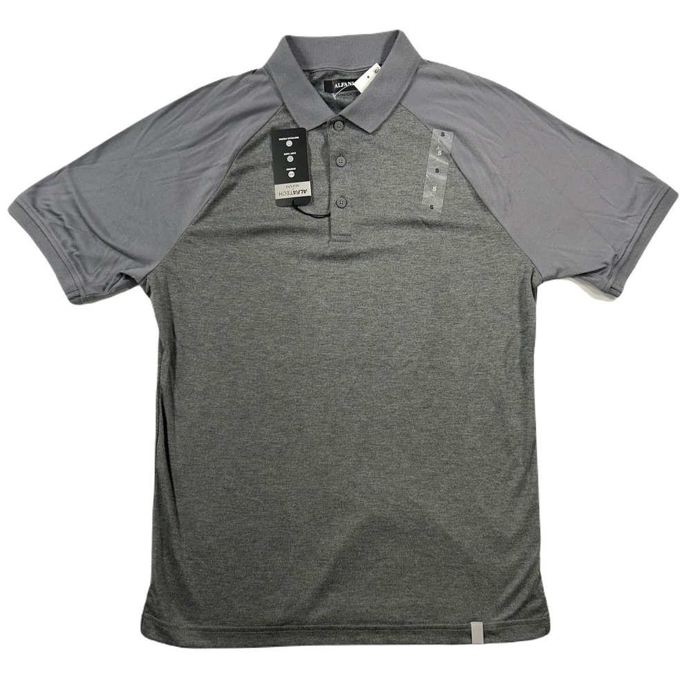 Alfani AlfaTech Polo Shirt Mens Small Shark Grey‎ Colorblock Stretch NEW